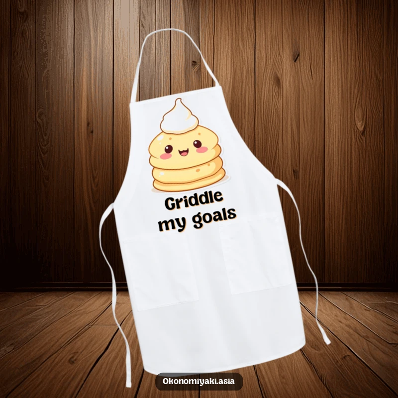 Funny Pancake Character Apron featuring a cheerful, anthropomorphic pancake with cream, ready for a fun cooking session.