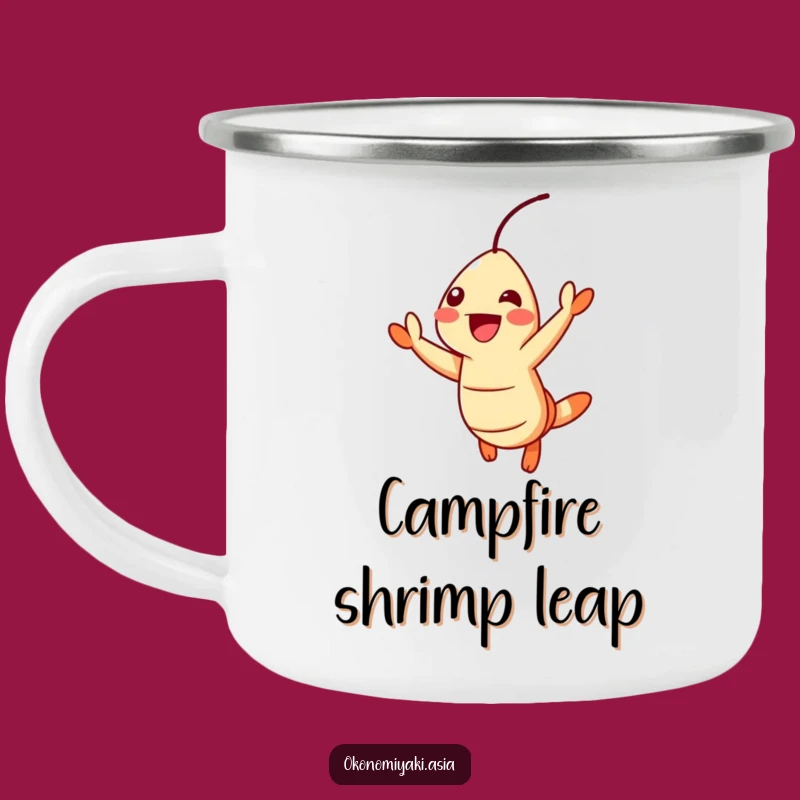 Funny Jumping Shrimp Camping Mug: Outdoor Foodie Fun, Adventure Gift