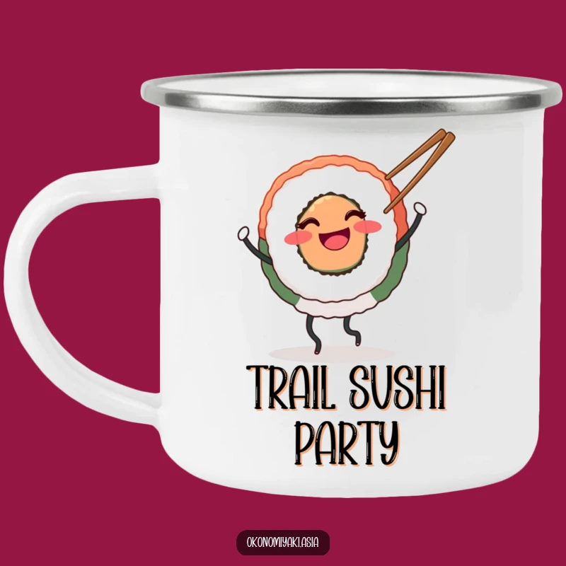 Funny Dancing Sushi Camping Mug: Outdoor Foodie Fun, Adventure Gift
