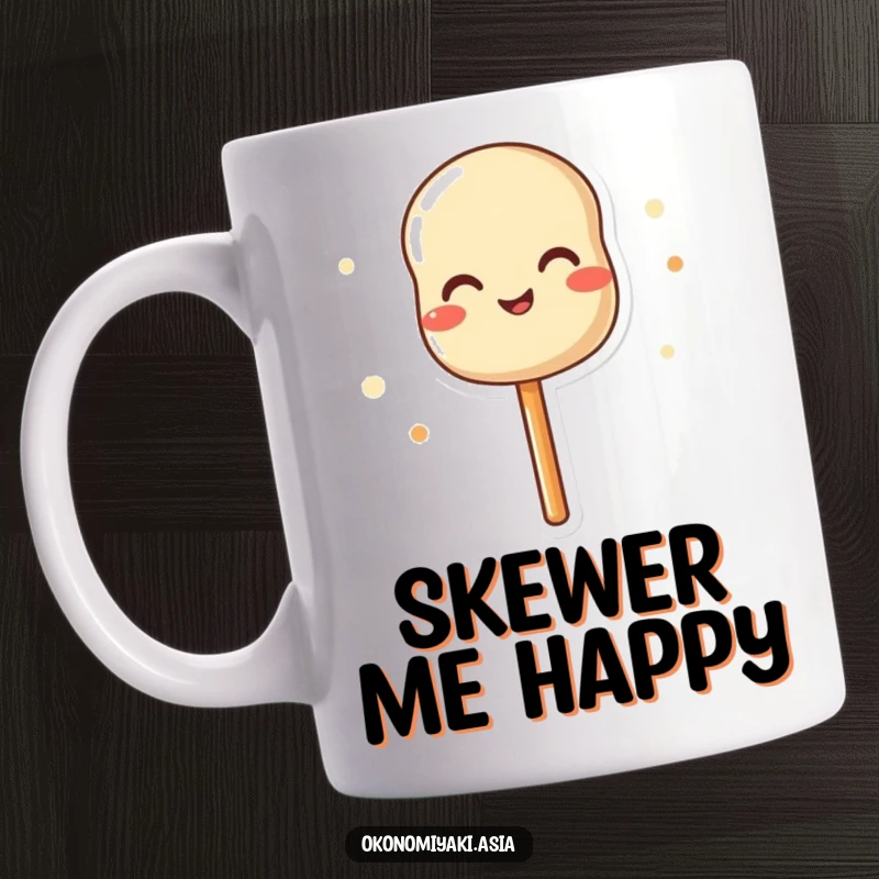 Funny mug featuring a delighted dango skewer wiggling with pure, infectious joy.