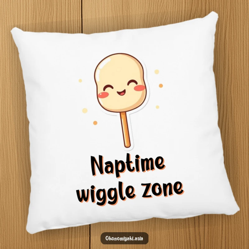 Funny pillow featuring a delighted dango skewer in a joyful wiggle, offering comfort and adorable charm.