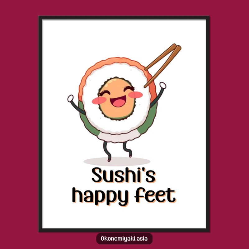 Funny Dancing Sushi Digital Art Print: Happy Foodie Decor for Walls