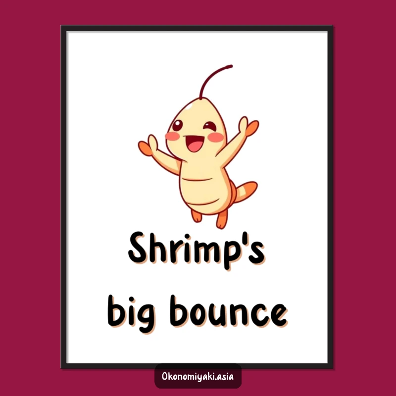 Funny Jumping Shrimp Digital Art Print: Cheerful Foodie Decor for Walls