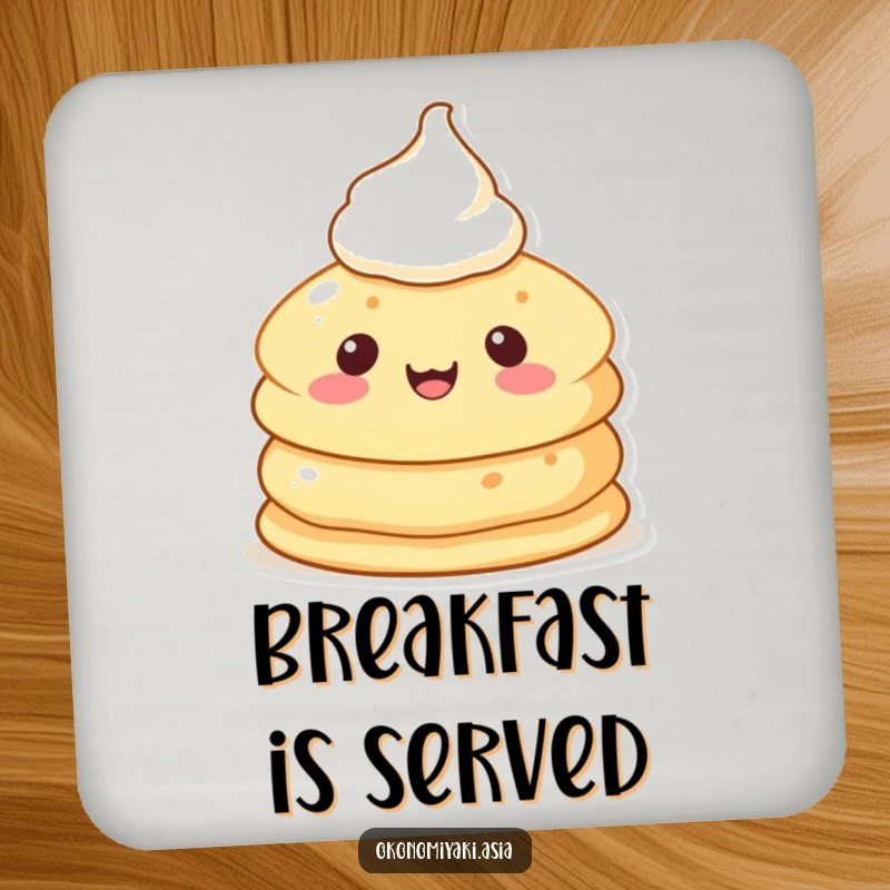 Funny Pancake Character Coaster showing a cheerful, anthropomorphic pancake with cream, adding a touch of breakfast fun to surfaces.