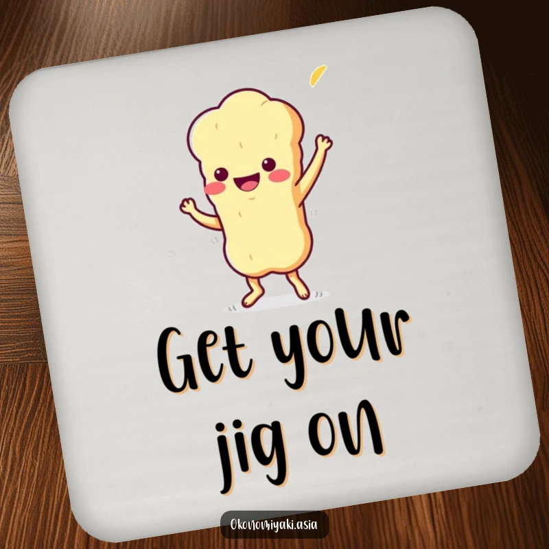 Funny Drink Coaster featuring a stylized, wiggling tempura character doing a playful jig, adding fun to surfaces.