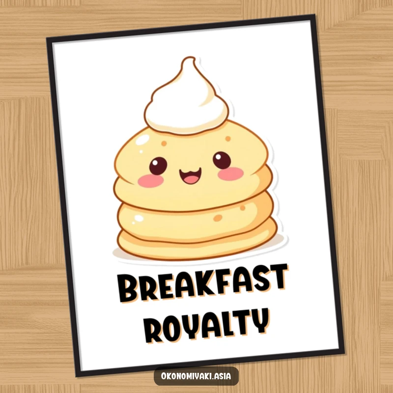Funny Pancake Character Poster showing a cheerful, anthropomorphic pancake with cream, bringing a smile and breakfast cheer to any room.