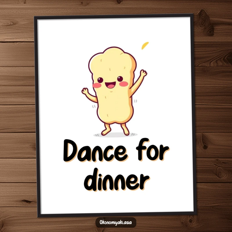 Funny Poster featuring a stylized, wiggling tempura character doing a playful jig, bringing movement and joy.