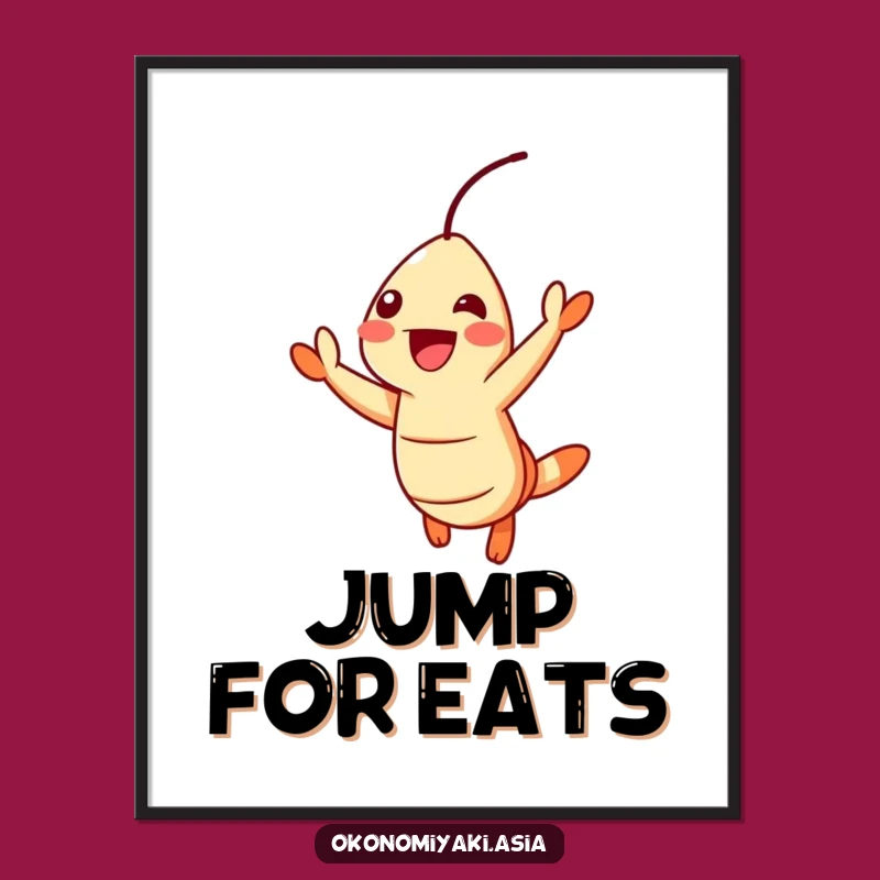Funny Jumping Shrimp Poster: Cheerful Foodie Wall Art, Fun Gift