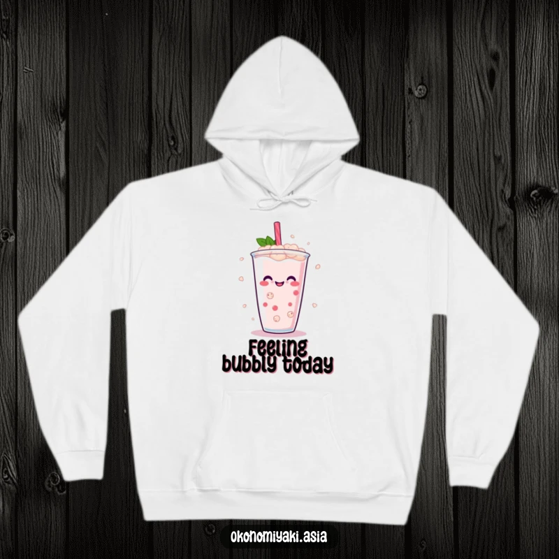 Funny Boba Pearl Hoodie showcasing abstract, smiling boba pearls dancing merrily in a beverage, ideal for cozy, fun wear.