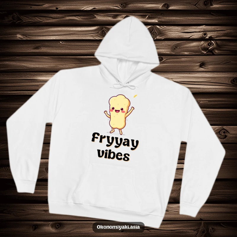 Funny Hoodie featuring a stylized, wiggling tempura character doing a playful jig, offering warmth and playful design.