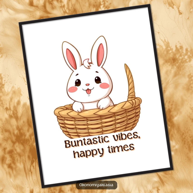 Funny Free Printable Wall Art of a happy, anthropomorphic bao bun peeking from a basket, adding whimsical charm to decor.