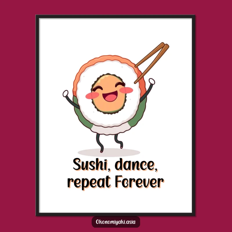 Funny Free Printable Wall Art: Dancing Sushi Character - Humorous Downloadable Decor
