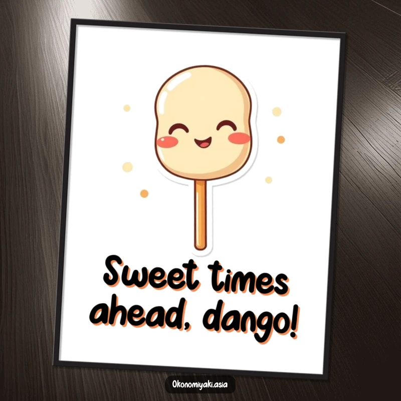 Funny Free Printable Wall Art: An adorable dango skewer wiggling energetically with pure, unadulterated joy.