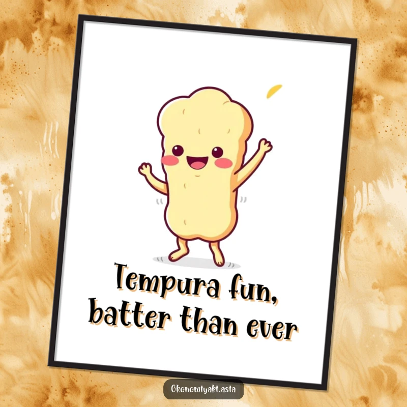 Funny Free Printable Wall Art of a stylized, wiggling tempura character doing a playful jig, adding fun and energy to decor.