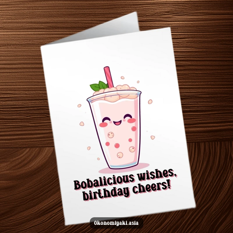 Funny Free Printable Birthday Card: Abstract boba pearls joyfully dancing in a drink, celebrating a special day.