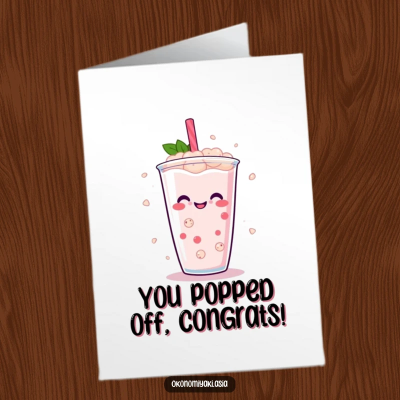 Funny Free Printable Congratulations Card: Abstract boba pearls performing a celebratory dance in a drink, perfect for any success.