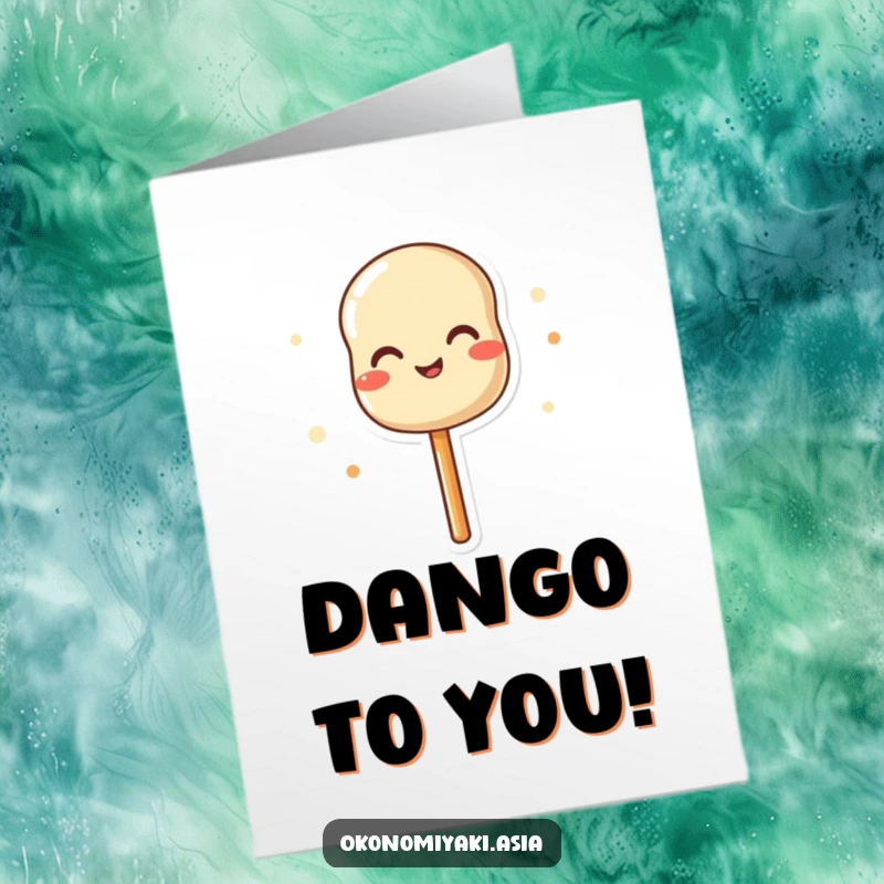 Funny Free Printable Congratulations Card: A delighted dango skewer wiggles energetically to congratulate someone.