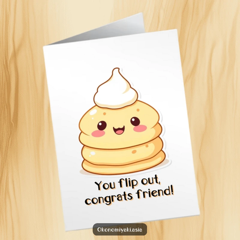 Funny Free Printable Congratulations Card: An anthropomorphic pancake with cream gives a cheerful thumbs up for a big achievement.