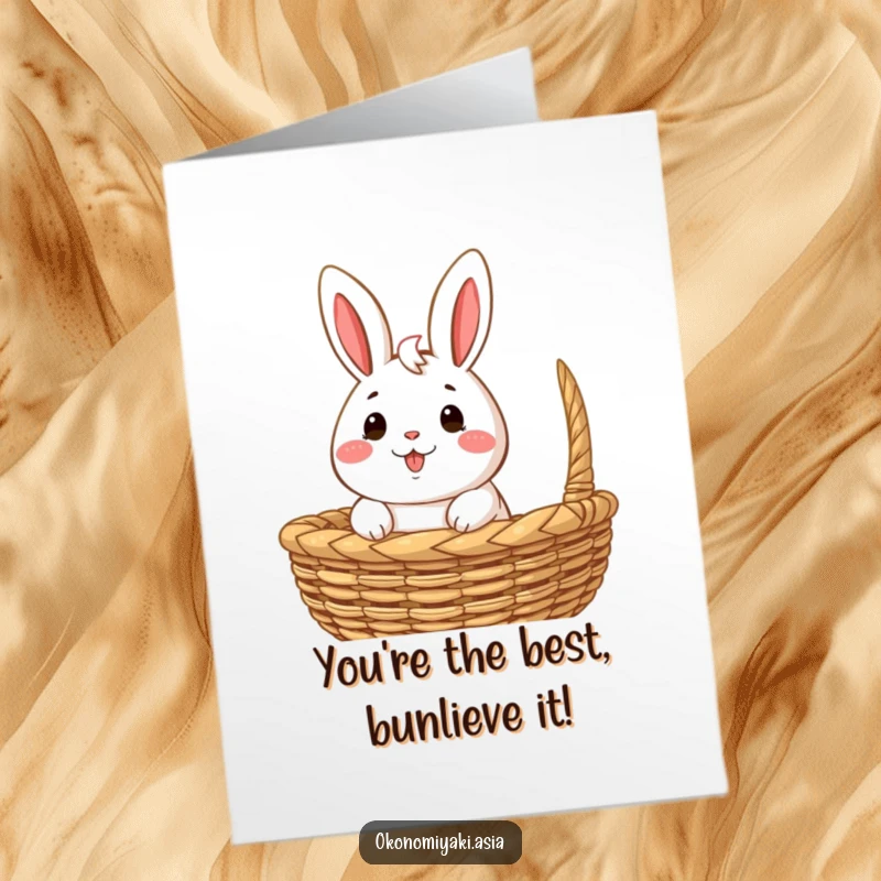Funny Free Printable Congratulations Card with a happy bao bun peeking from a basket, celebrating great news with charm.