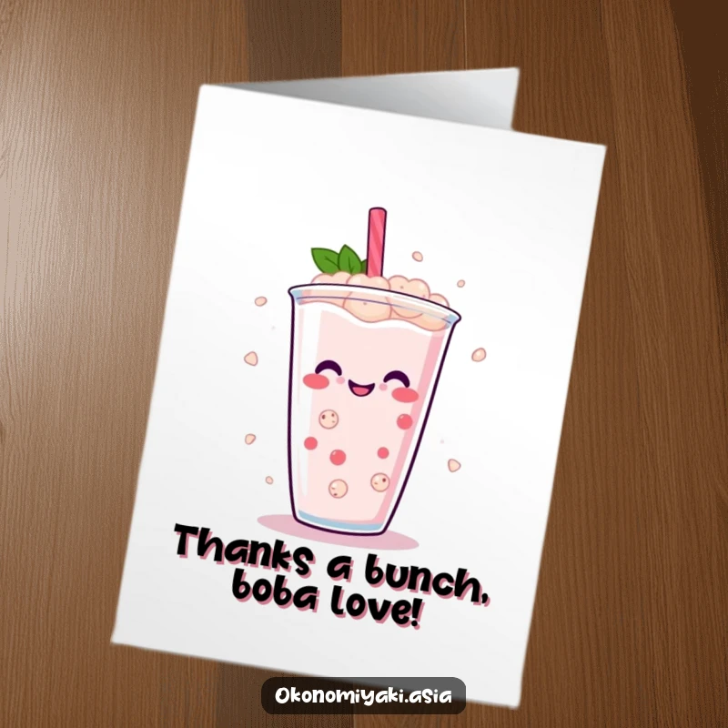 Funny Free Printable Thank You Card: Abstract boba pearls happily dancing in a drink, a sweet way to say thanks.