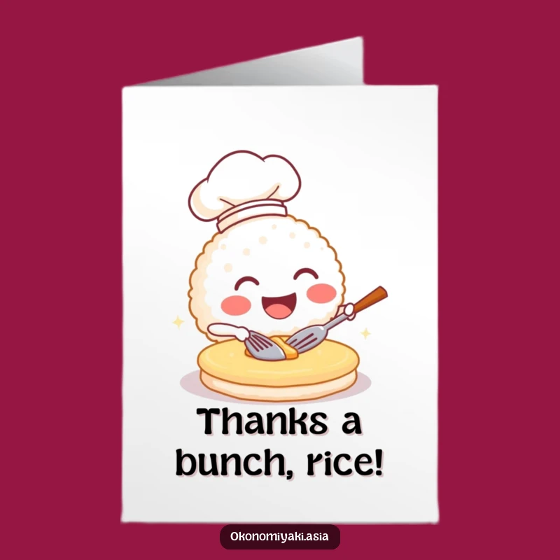 Free Printable Thank You Card: Grinning Chef Rice Ball Flipping Pancakes Funny Card
