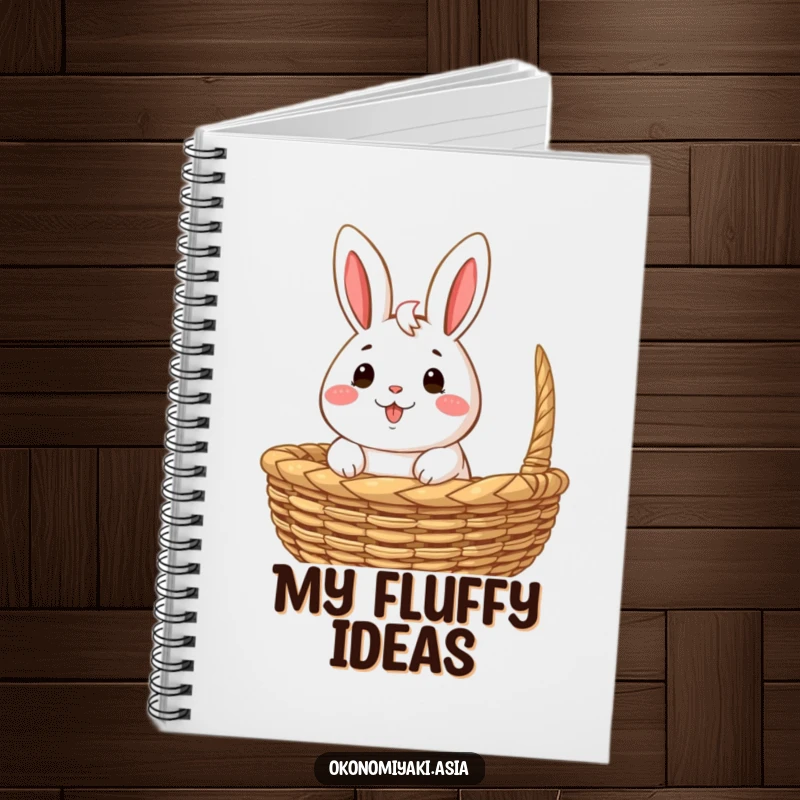 Funny Notebook featuring a happy, anthropomorphic bao bun character peeking out from a woven basket, ideal for journaling.