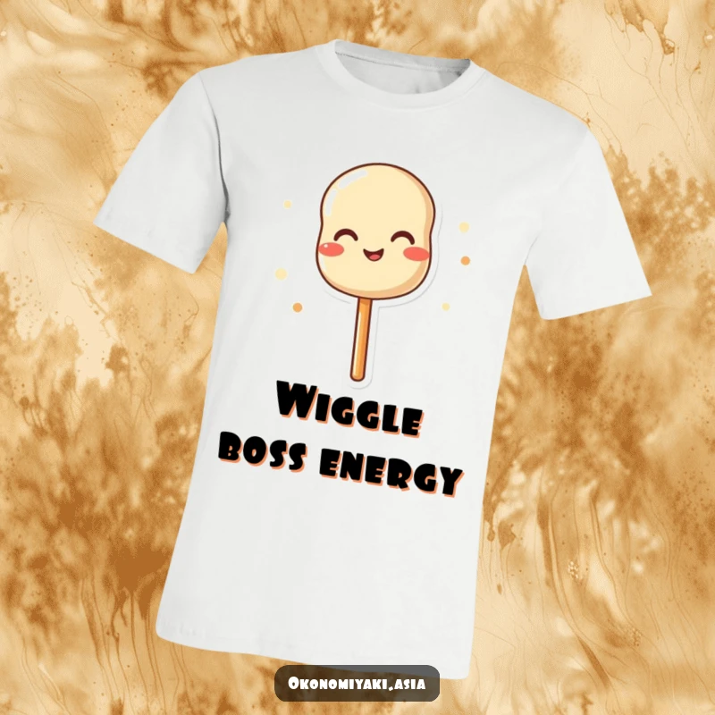 Funny t-shirt with a delighted dango skewer wiggling joyfully, capturing a moment of pure happiness.