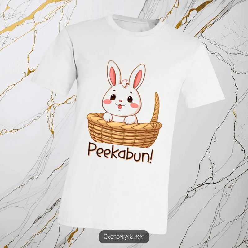 Funny T-Shirt showcasing a happy, anthropomorphic bao bun character peeking out from a woven basket, full of charm.